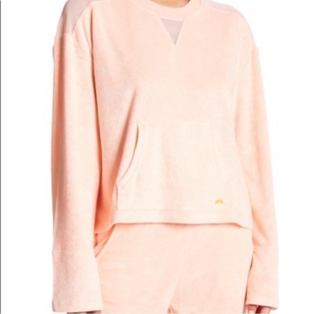 C&C California Peach Mesh and Terry cloth Crewneck Sweater
